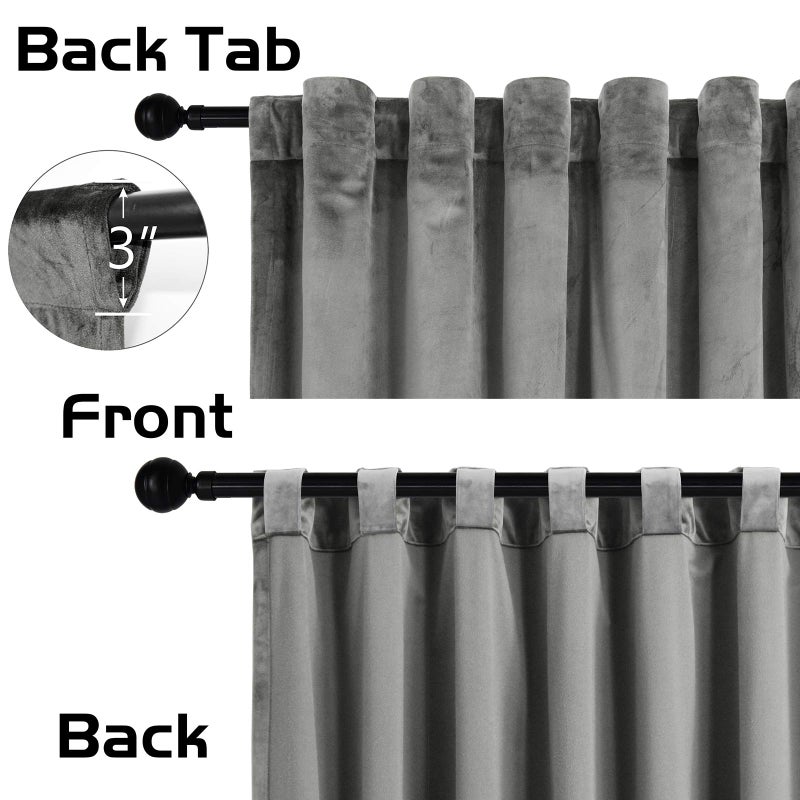 SNITIE Grey 96 in Long Velvet Curtains with Back Tab and Rod Pocket Thermal Insulated Soft Privacy Light Filtering Velvet Drapes for Bedroom and Living Room  Set of 2 Panels  52 x 96 Inches Long - Image 4